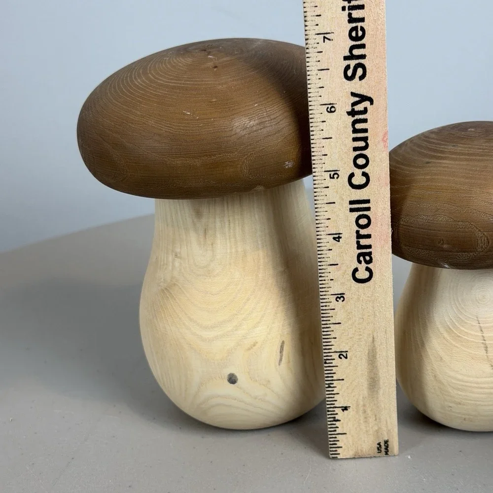 2 Mushroom Shape Wood Containers with Removable Mushroom Cap Lids Decor